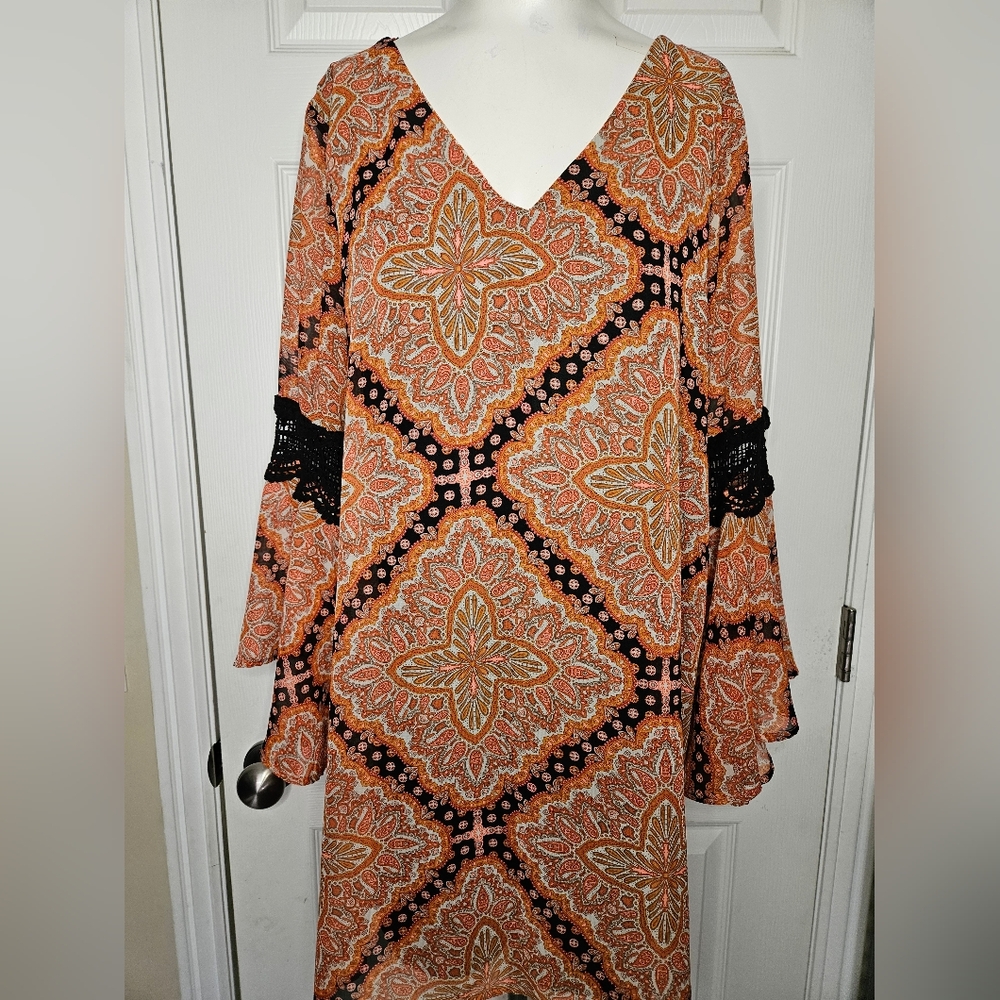 Anthropologie Paper Crane Lined Pullover Loose Fit Bell Sleeved Dress Size Large